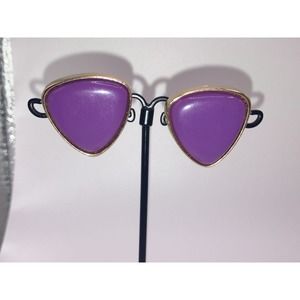 Vintage Purple Rounded Pyramid Shape Gold-Tone Trim Huggies 1 Inch Earrings!